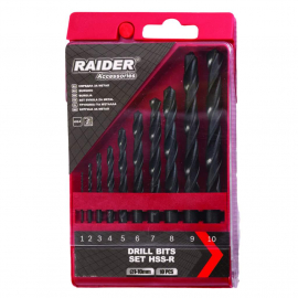 Свредла за метал Raider 10бр Ø1, 2, 3, 4, 5, 6, 7, 8, 9, 10mm HSS-R к-т